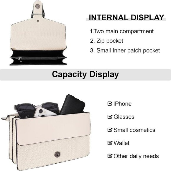 Crossbody Bag and Satchel Purse for Women - Fashion Snake Print Chain Purse Luxu - Picture 4 of 7